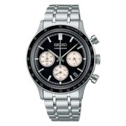 Quadrante blu con contatori cronografici bianchi e lancette in acciaio inox con rivestimento Lumibrite del Seiko Sport Chronograph